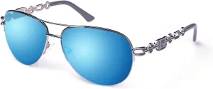 FONHCOO Aviator Sunglasses for Women Men Metal Frame UV400 Mirrored Sunglasses
