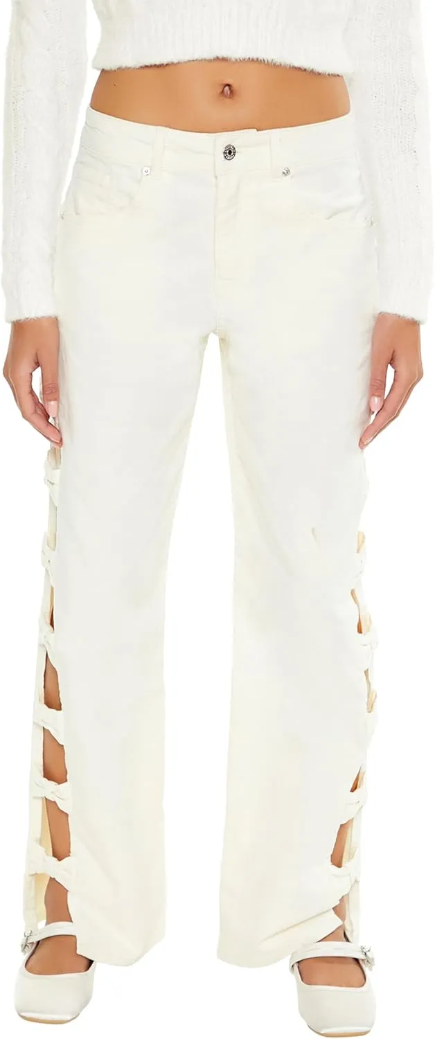 Forever 21 Women's Bow Velvet Cutout Pants