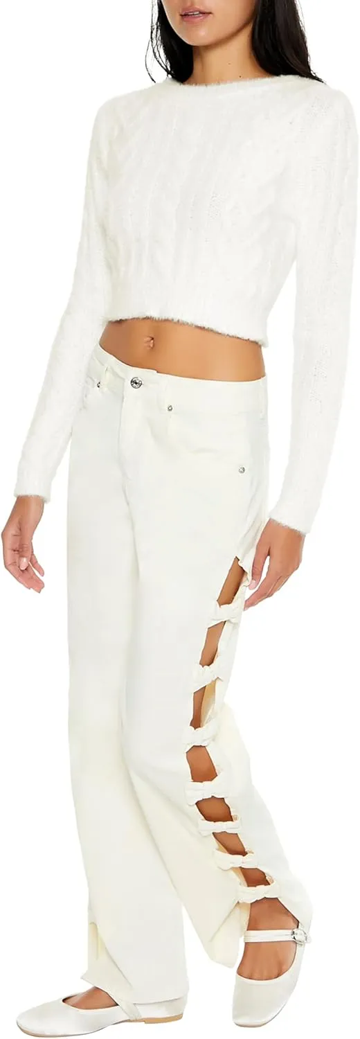 Forever 21 Women's Bow Velvet Cutout Pants