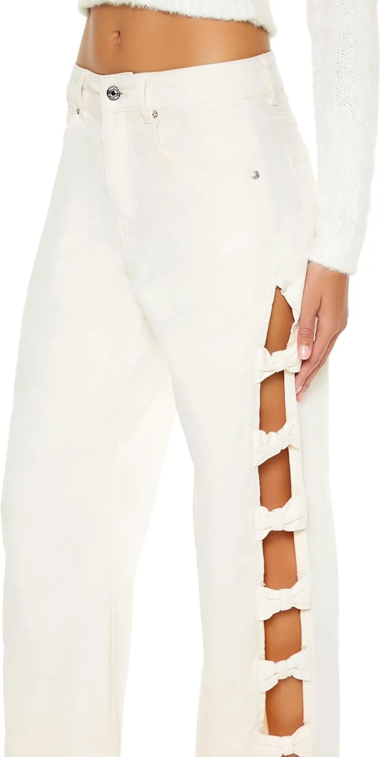 Forever 21 Women's Bow Velvet Cutout Pants