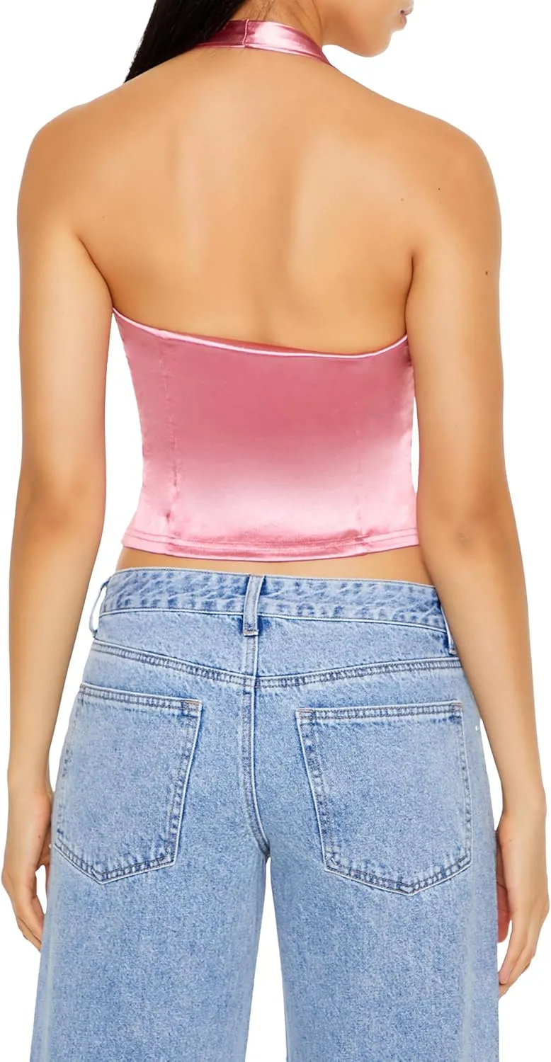 Forever 21 Women's Satin Halter Crop Top