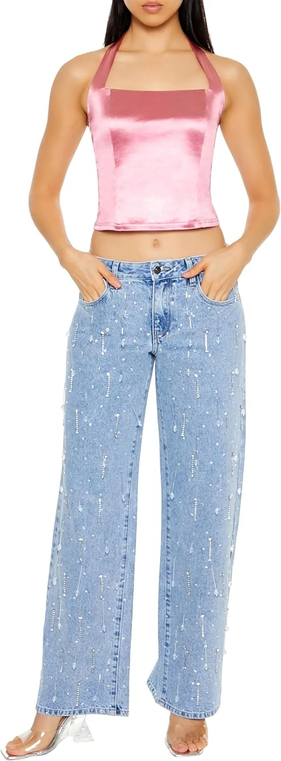 Forever 21 Women's Satin Halter Crop Top