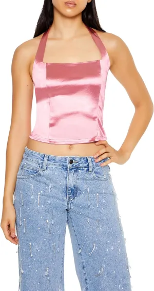 Forever 21 Women's Satin Halter Crop Top