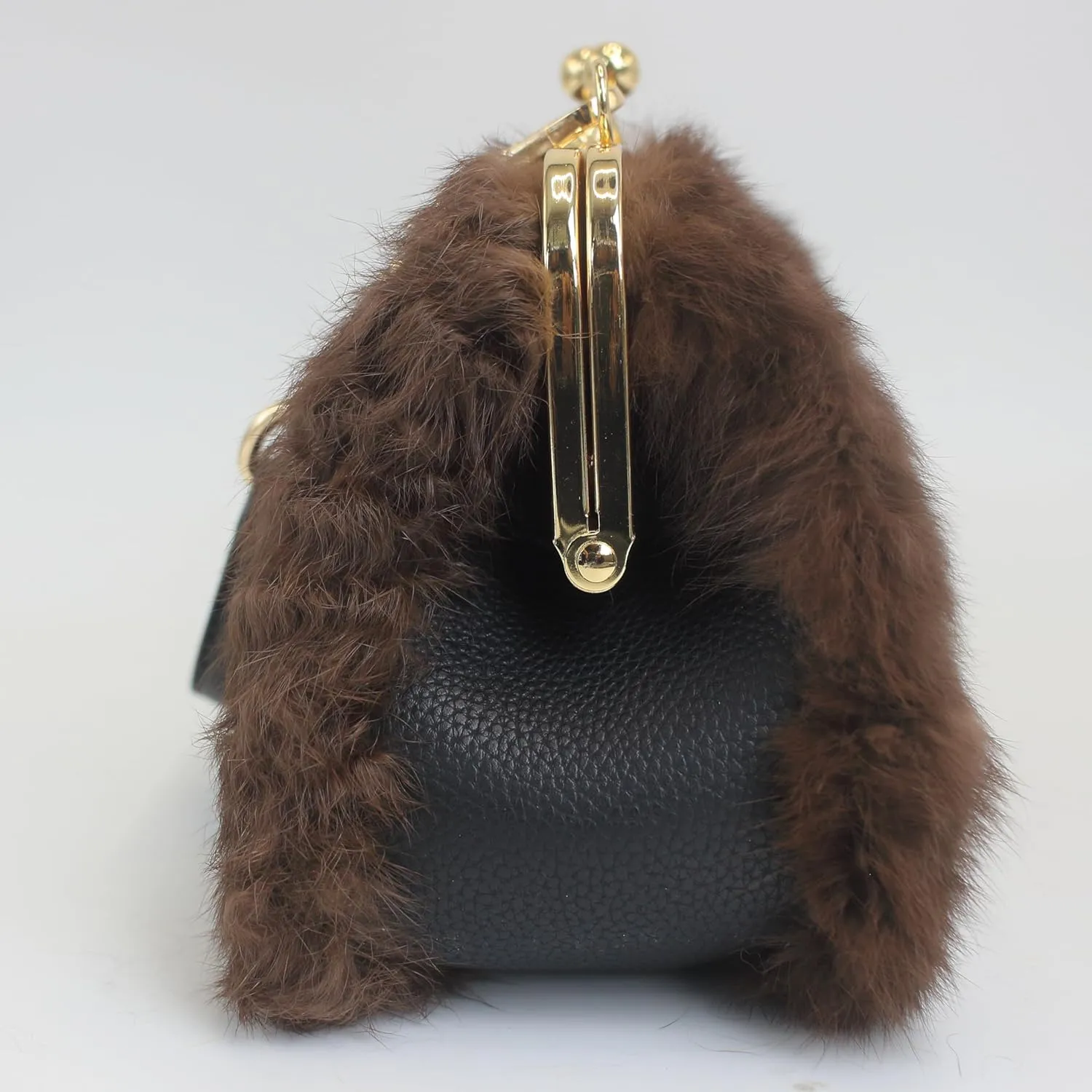 Fosrion Faux Karakul Rabbit Fur Clutch – Small Kiss Lock Purse with Short Handle and Shoulder Strap