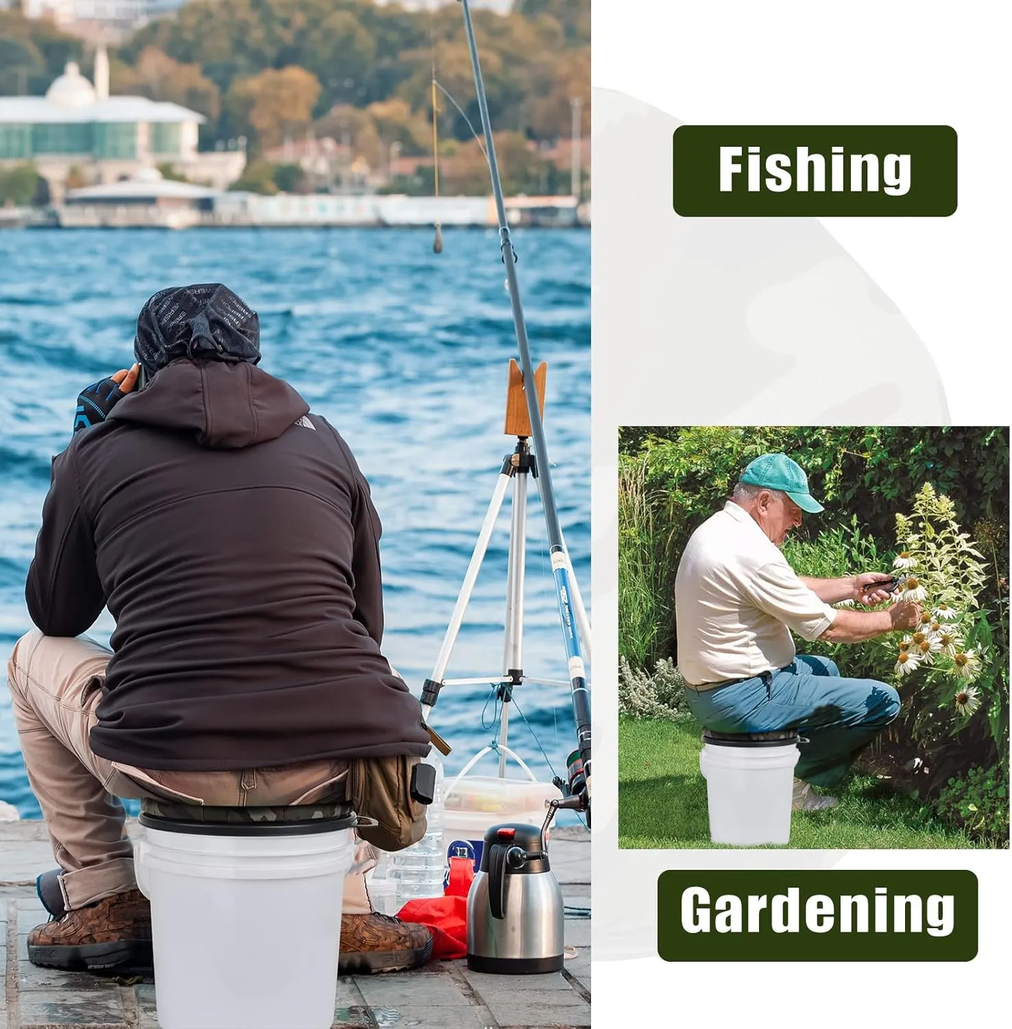 Foxtune 360-Degree Swivel Bucket Seat, 5 Gallon Bucket Lid, Spin Bucket Seat Cushion, Silent, Comfortable, Water-Resistant, for Fishing, Gardening, Hunting and Camping