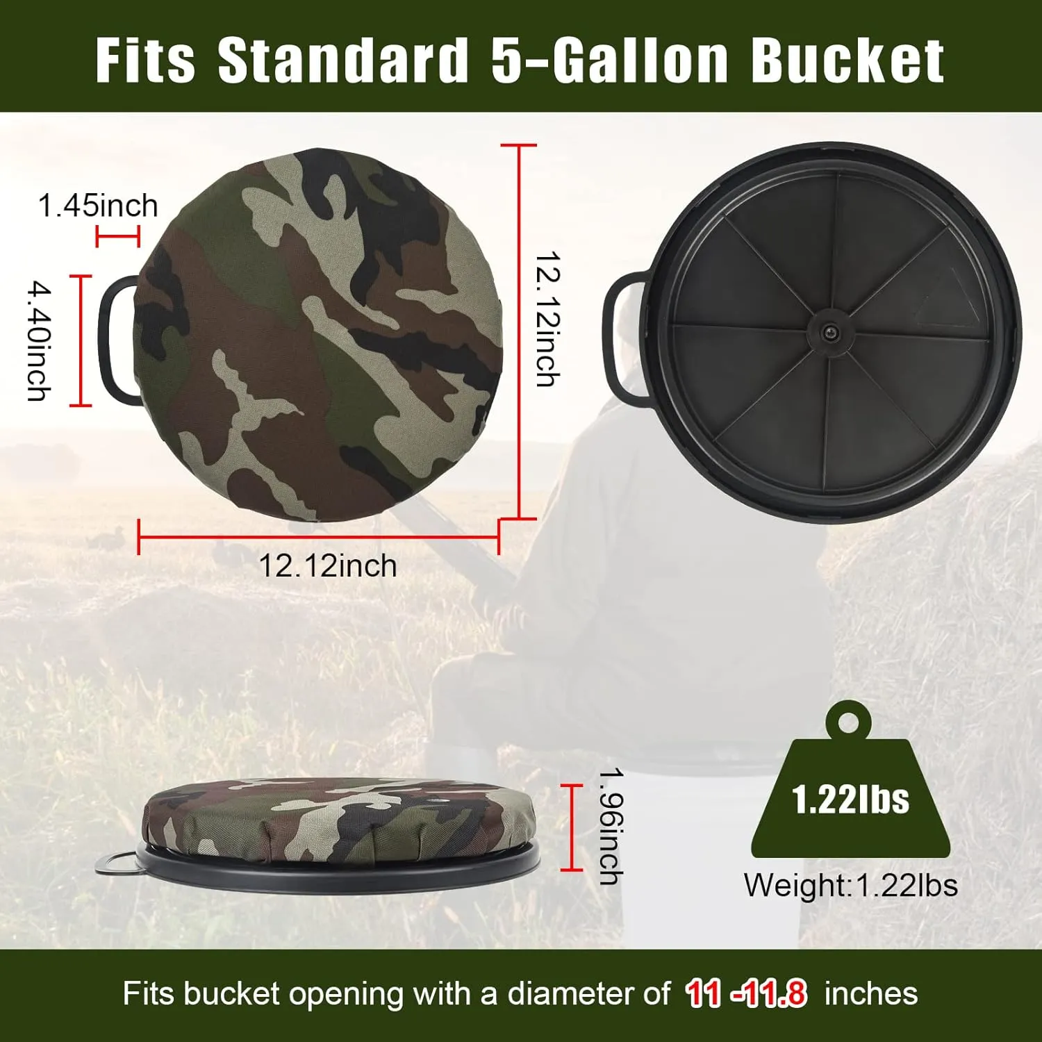 Foxtune 360-Degree Swivel Bucket Seat, 5 Gallon Bucket Lid, Spin Bucket Seat Cushion, Silent, Comfortable, Water-Resistant, for Fishing, Gardening, Hunting and Camping
