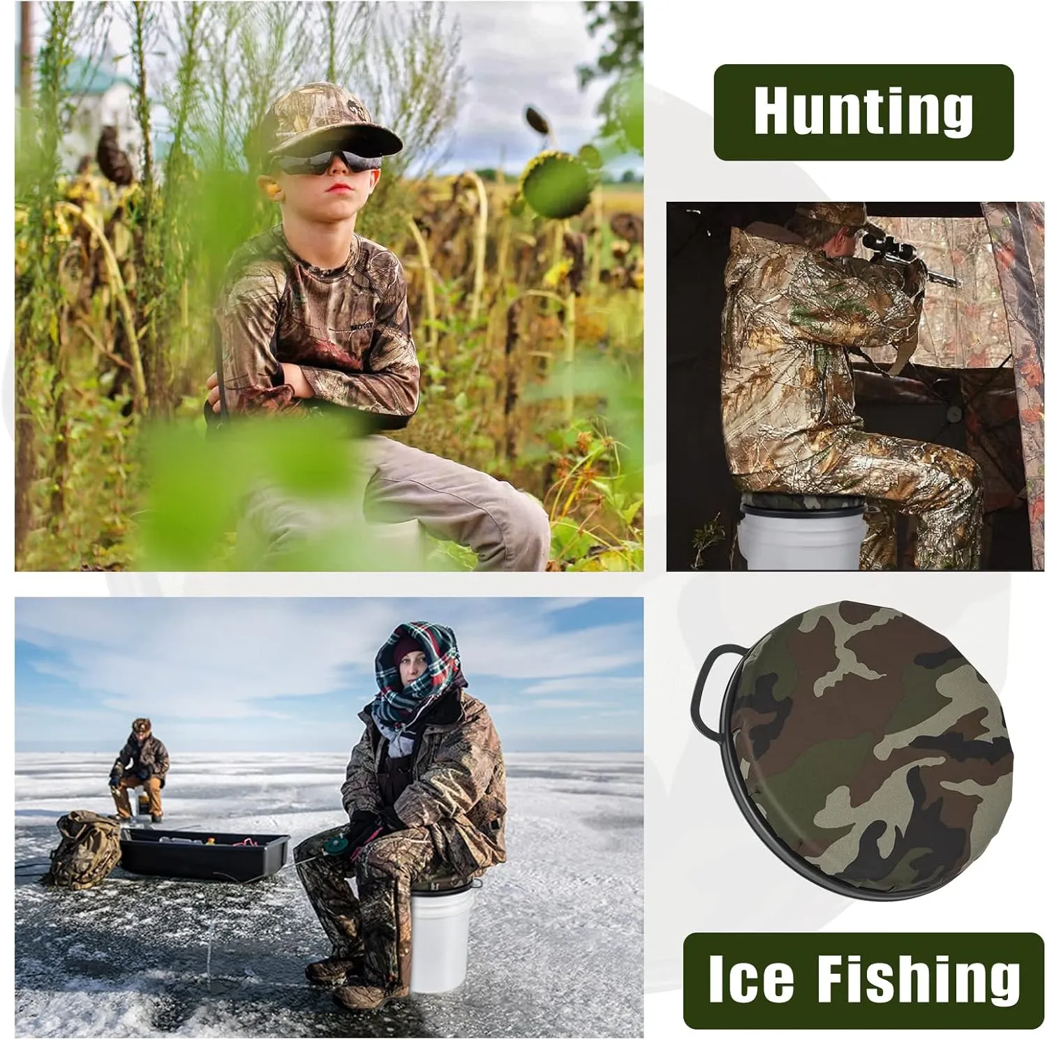 Foxtune 360-Degree Swivel Bucket Seat, 5 Gallon Bucket Lid, Spin Bucket Seat Cushion, Silent, Comfortable, Water-Resistant, for Fishing, Gardening, Hunting and Camping