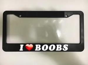 Frame I Heart Love Boobies Funny Fun Joke Boobs JDM Black License Plate Frame New 12" X 6"