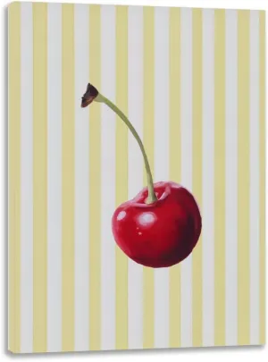Frame Wall Art Minimalist Cherry Stripe Canvas Print - Retro Kitchen Wall Art Vintage Fruit Poster for Farmhouse, Bathroom Living Room Decor - Framed Aesthetic Home Decor Framed8x12inch