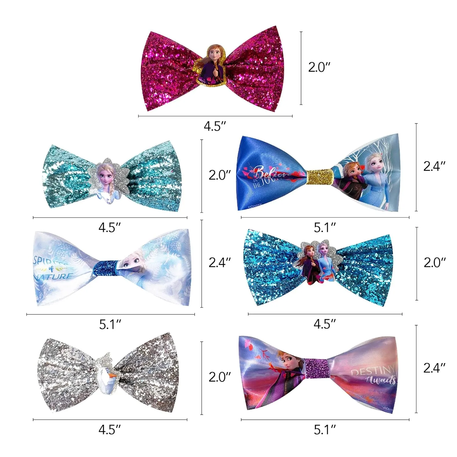 Frozen 2 Girls 7 Small Bow Bundle, Hair Bows for Girls - Ages 3 