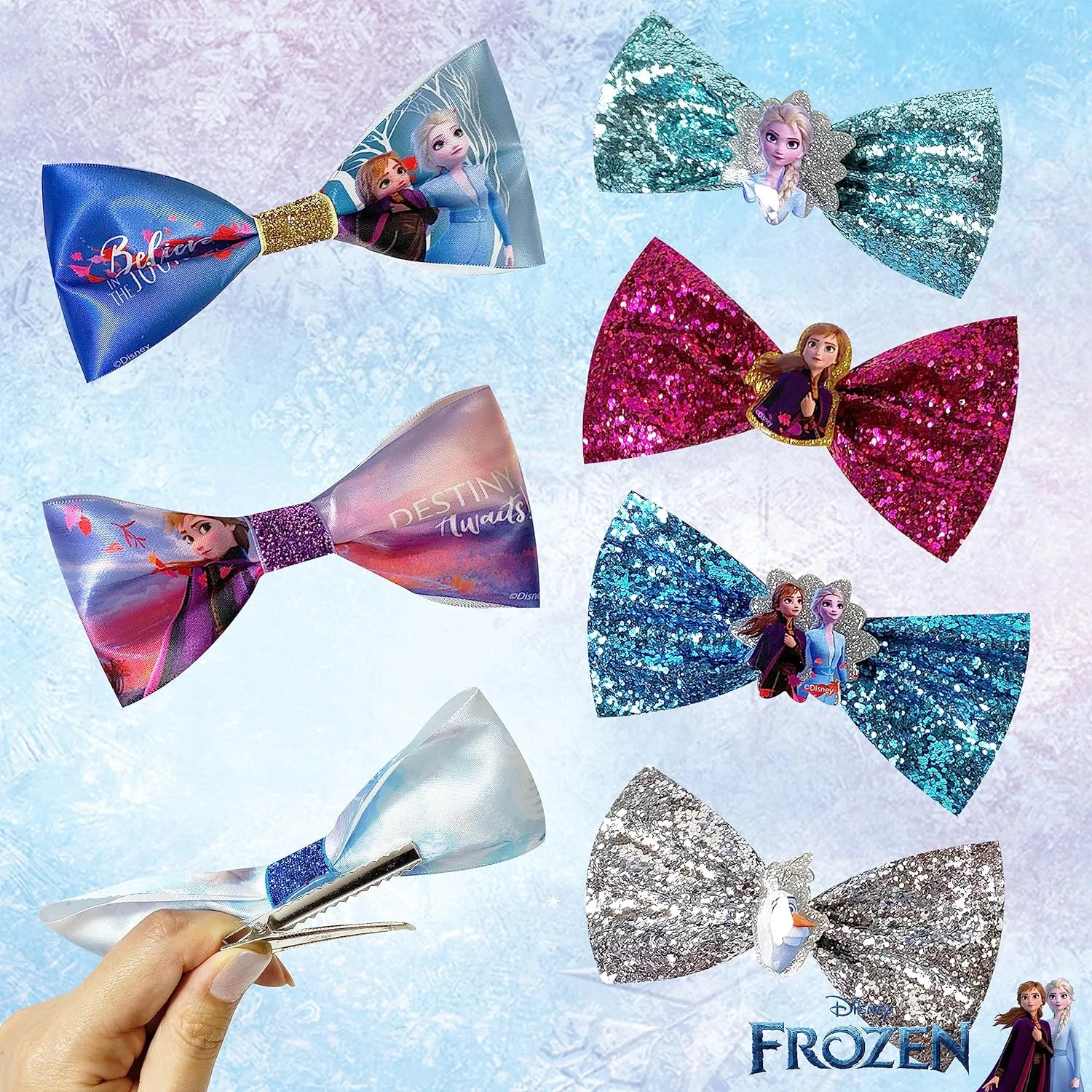 Frozen 2 Girls 7 Small Bow Bundle, Hair Bows for Girls - Ages 3 