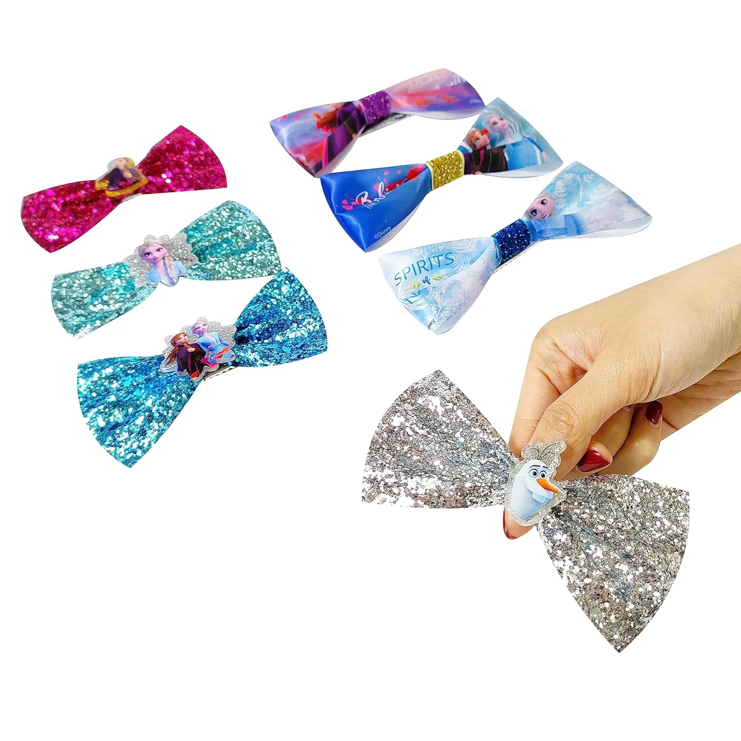 Frozen 2 Girls 7 Small Bow Bundle, Hair Bows for Girls - Ages 3 
