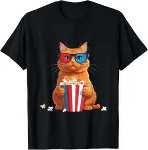 Funny Popcorn Cat Movies Theater Cinema 3D Glasses Popcorn T-Shirt