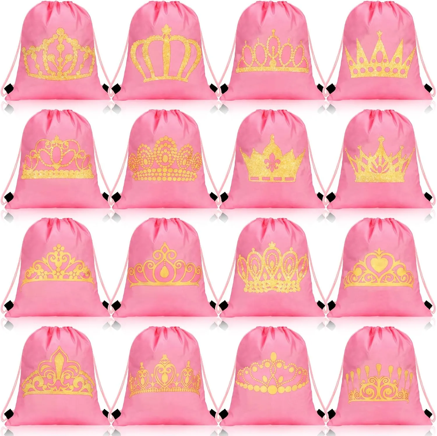 Funtery 16 Pcs Princess Party Favor Bags Princess Gift Bags Pink Crown Goodie Drawstring for Birthday Wedding Party Supplies