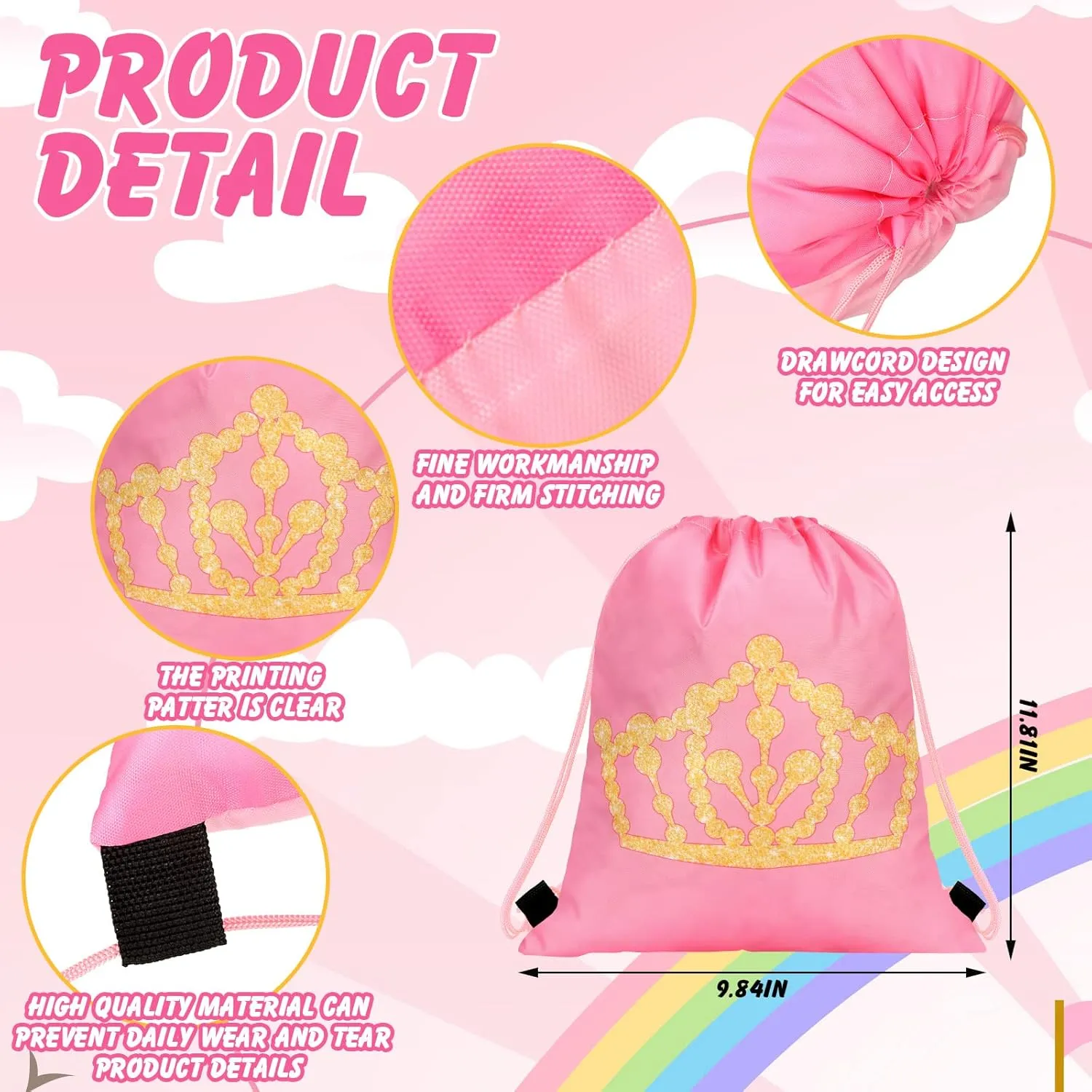 Funtery 16 Pcs Princess Party Favor Bags Princess Gift Bags Pink Crown Goodie Drawstring for Birthday Wedding Party Supplies