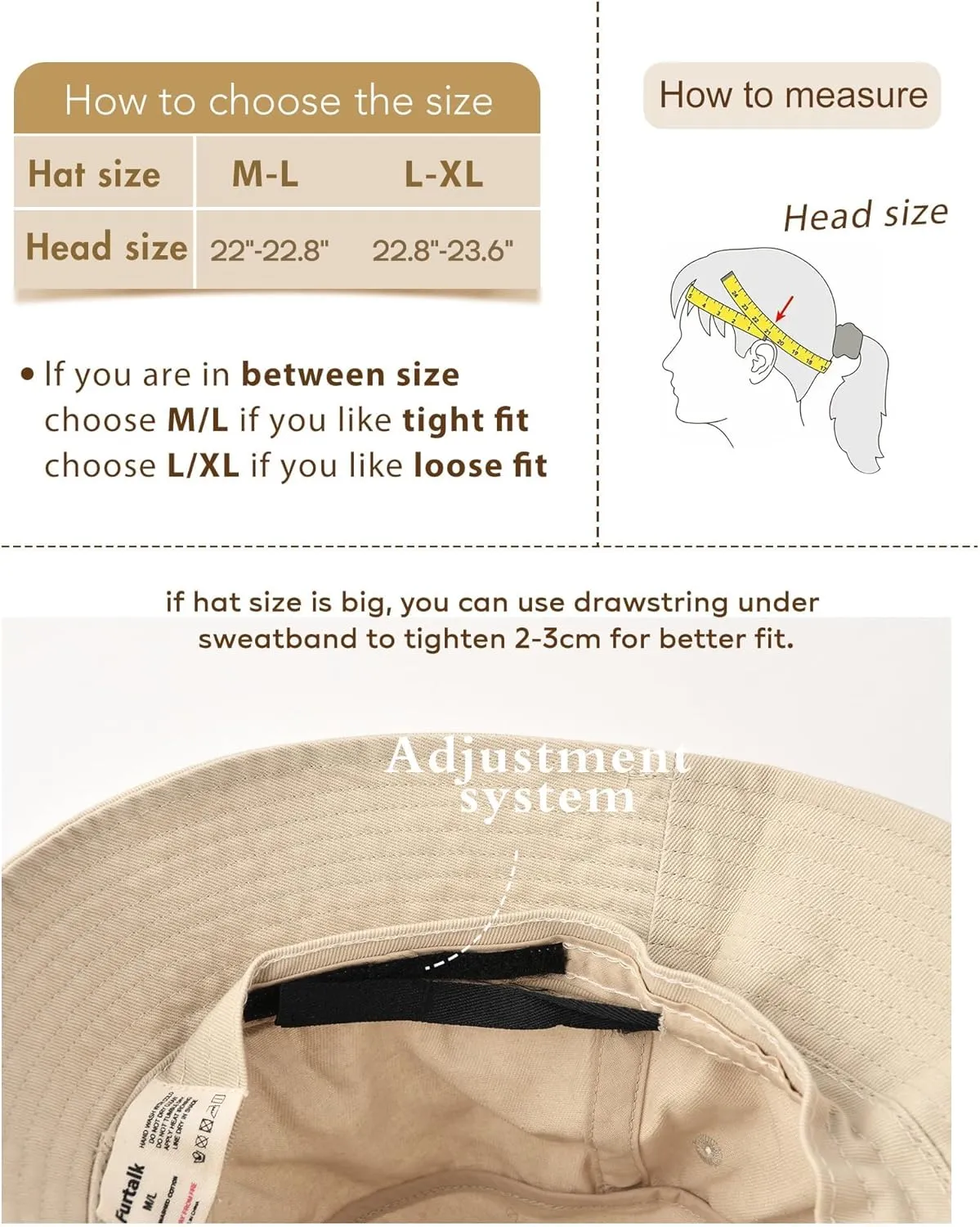 FURTALK Bucket Hats for Women Washed Cotton Packable Summer Beach Sun Hats Bucket Hat with Strings for Travel