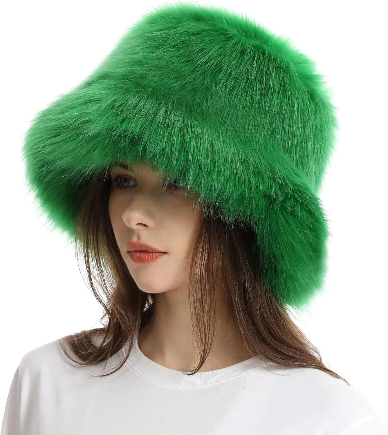 Fuzzy Bucket Hat for Women Winter Fluffy Furry Plush Faux Fur Hats Rainbow Cute Women's Bucket Hats
