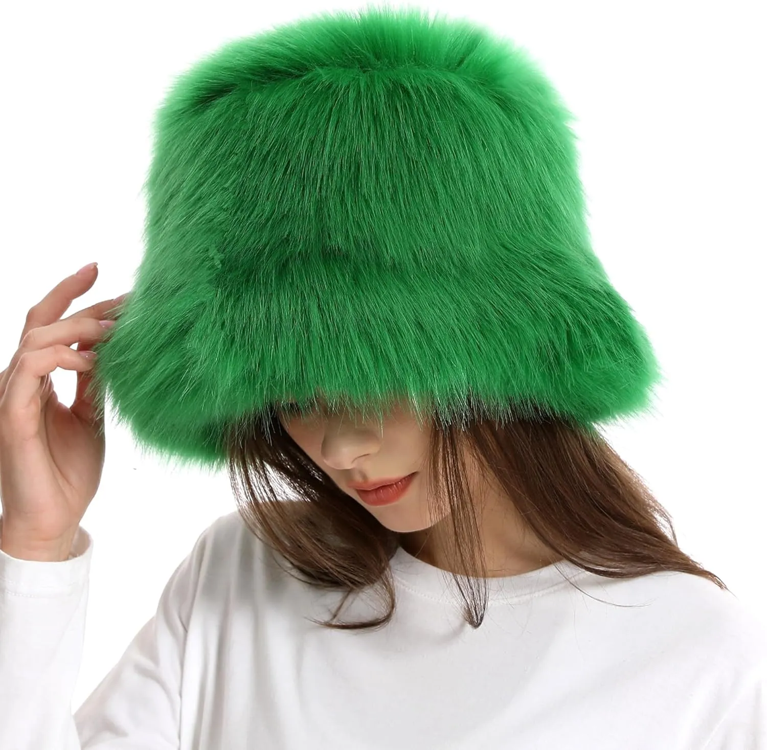Fuzzy Bucket Hat for Women Winter Fluffy Furry Plush Faux Fur Hats Rainbow Cute Women's Bucket Hats