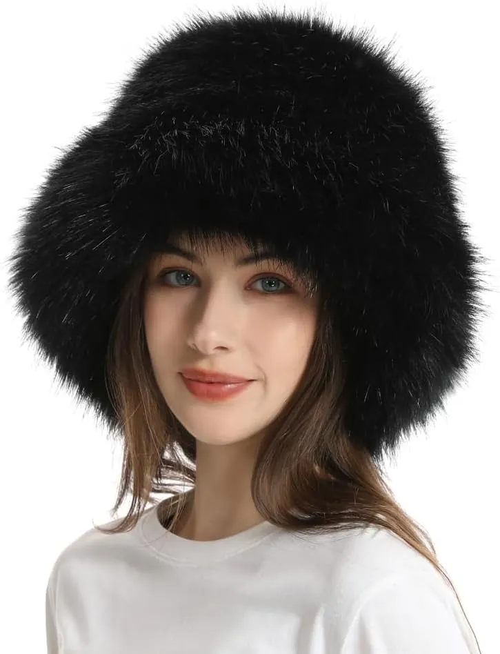 Fuzzy Bucket Hat Y2k Fashion Warm Winter Hat Fluffy Furry Plush Faux Fur Hats Fishing Hat Bucket Hats for Women 2024
