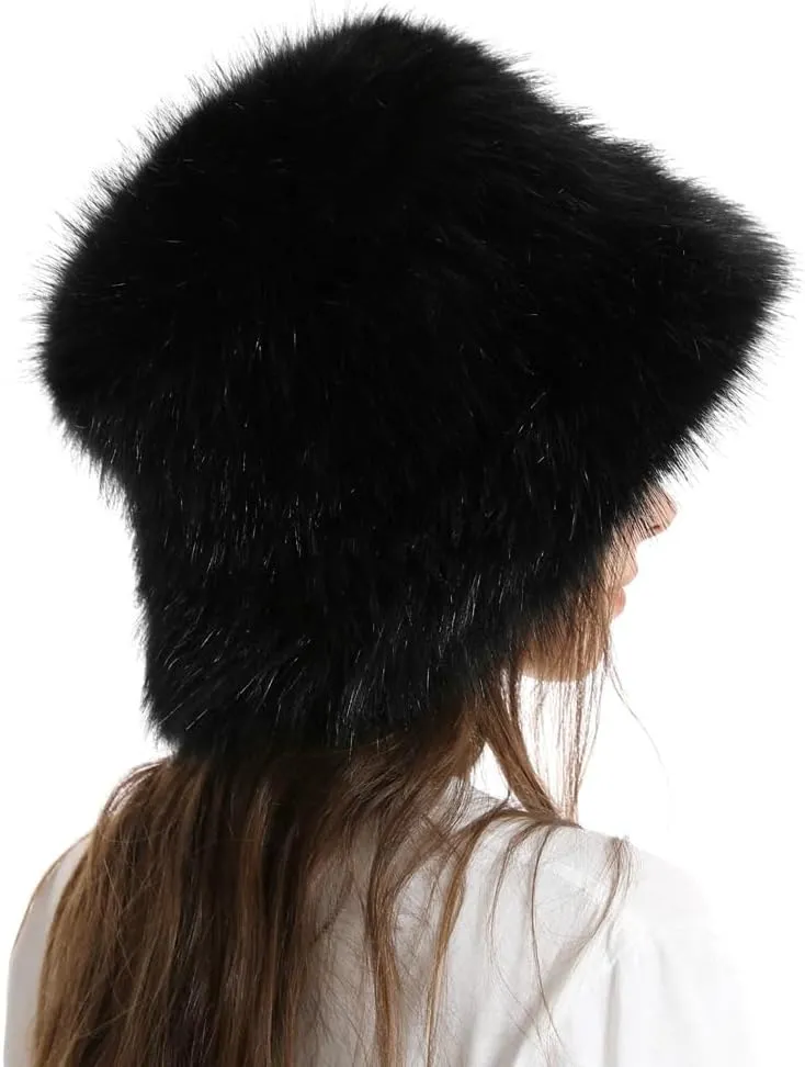 Fuzzy Bucket Hat Y2k Fashion Warm Winter Hat Fluffy Furry Plush Faux Fur Hats Fishing Hat Bucket Hats for Women 2024