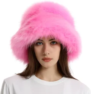 Fuzzy Bucket Hat Y2k Fashion Warm Winter Hat Fluffy Furry Plush Faux Fur Hats Fishing Hat Bucket Hats for Women 2024