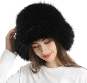 Fuzzy Bucket Hat Y2k Fashion Warm Winter Hat Fluffy Furry Plush Faux Fur Hats Fishing Hat Bucket Hats for Women 2024