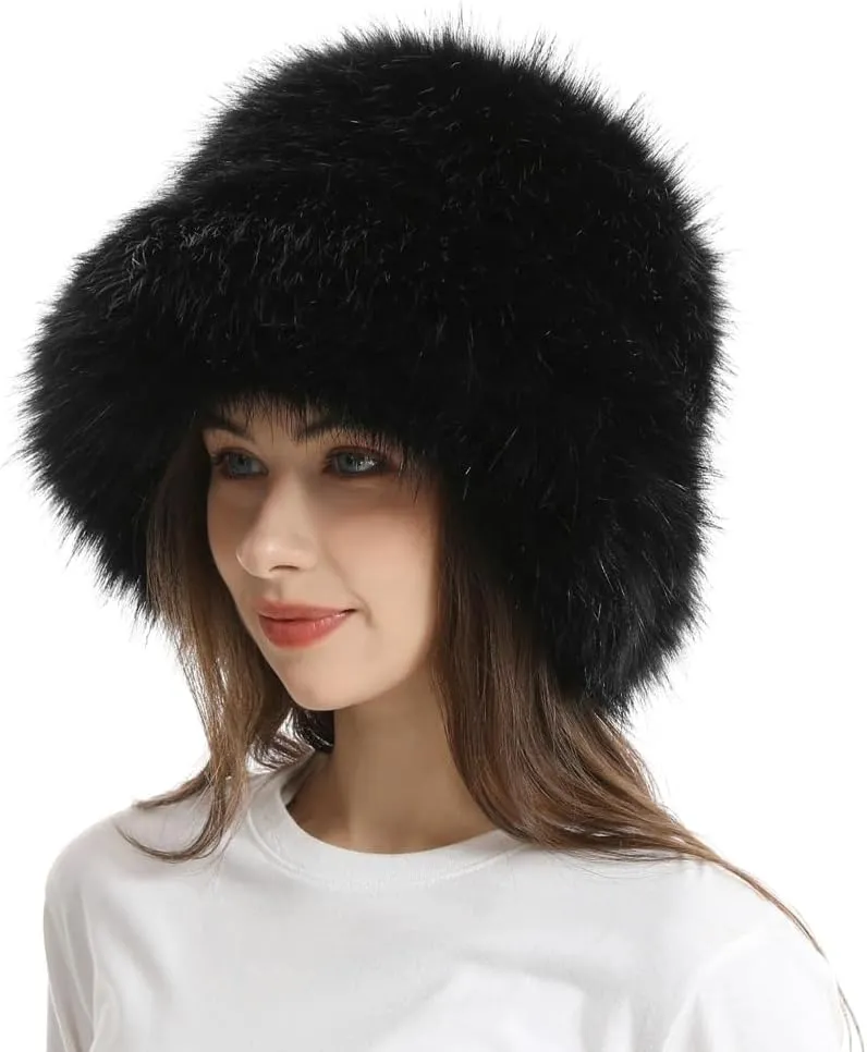 Fuzzy Bucket Hat Y2k Fashion Warm Winter Hat Fluffy Furry Plush Faux Fur Hats Fishing Hat Bucket Hats for Women 2024