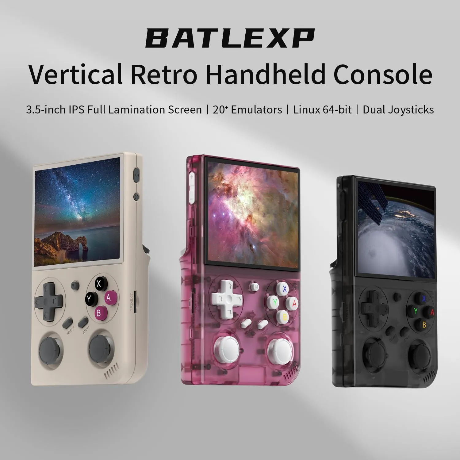 G350 Retro Handheld Game Console , 3.5 Inch IPS Screen Linux System Built-in 64G TF Card 4371 Games Preloaded Game Console 3200mAh Battery(Transparent Black)