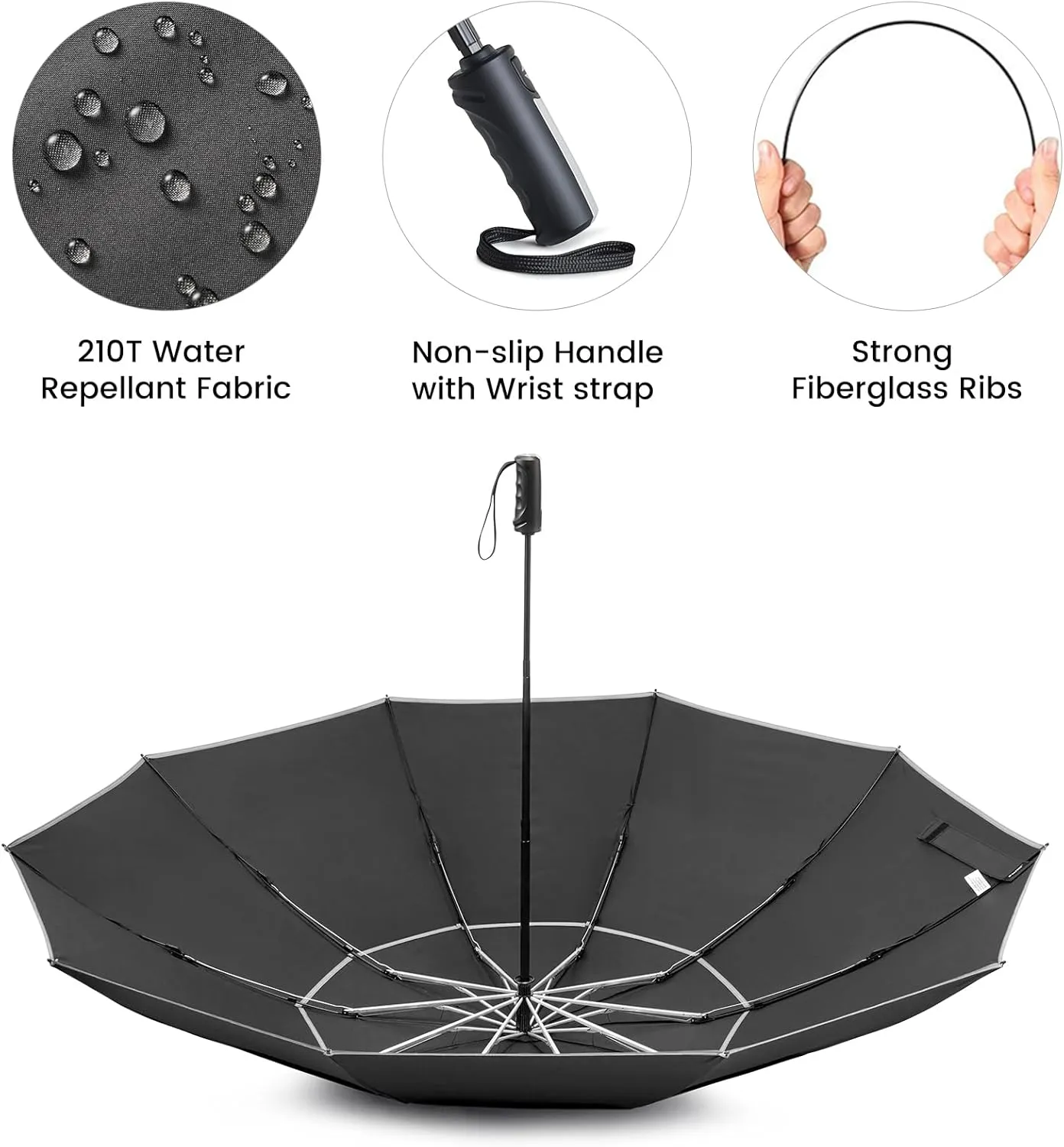 G4Free 54/62 Inch Windproof Inverted Umbrella with Reflective Stripe Large Compact Reverse Golf Umbrella for Rain 10 Ribs Double Canopy Travel Umbrella Automatic Open Close