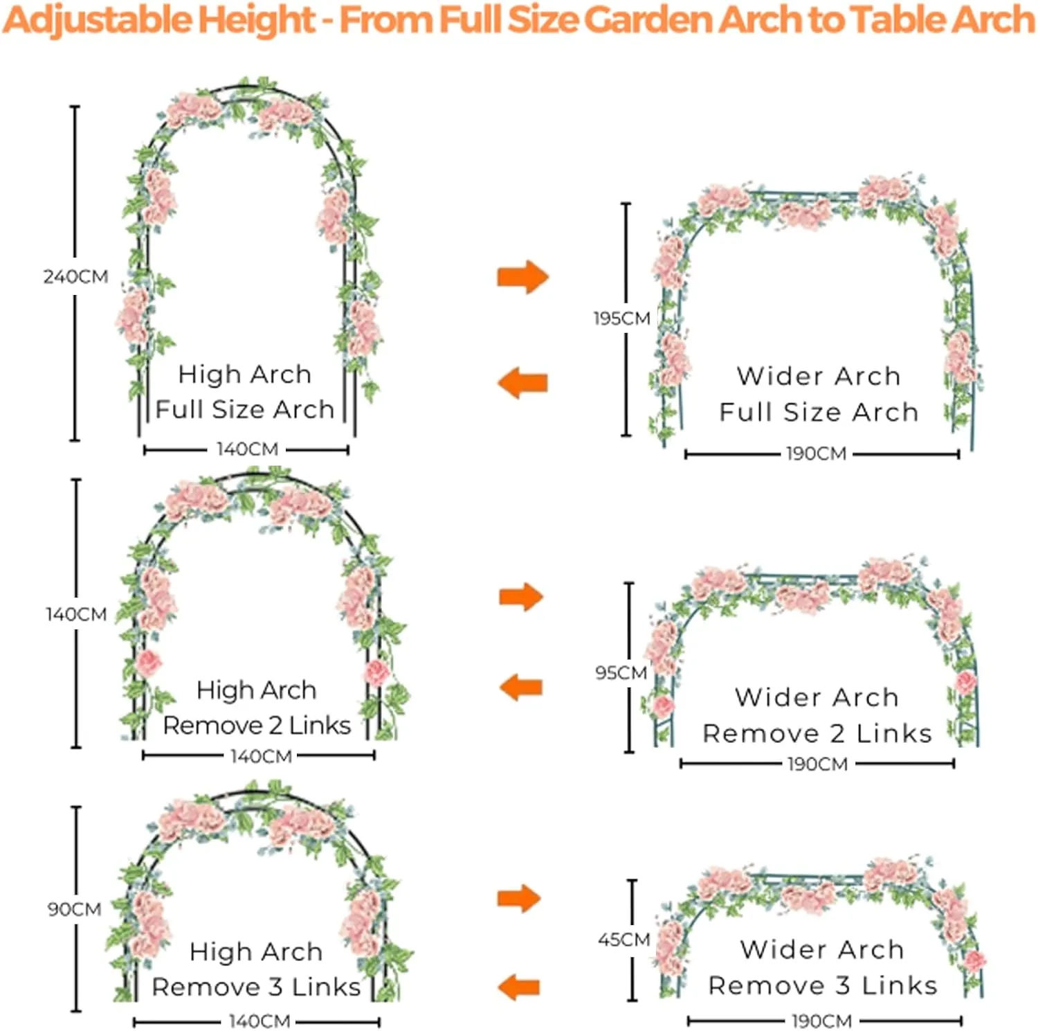 Garden Arch Trellis for Climbing Plants Outdoor, Metal 7.8ft Halloween Arch Archway, Raised Garden Bed Arches, Wedding Arch, Green