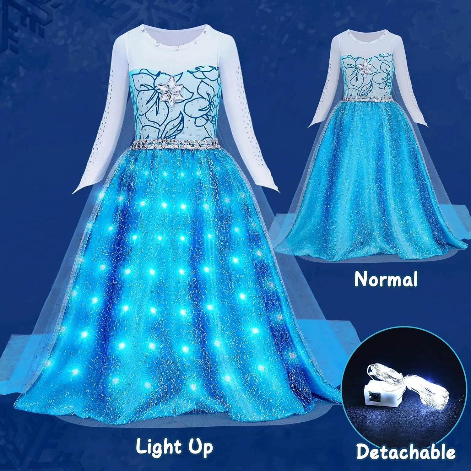 G.C Girls Light Up Princess Dress Costume Toddler Princess Dress Up with Cape Kids Wig Crown Toys Halloween Cosplay