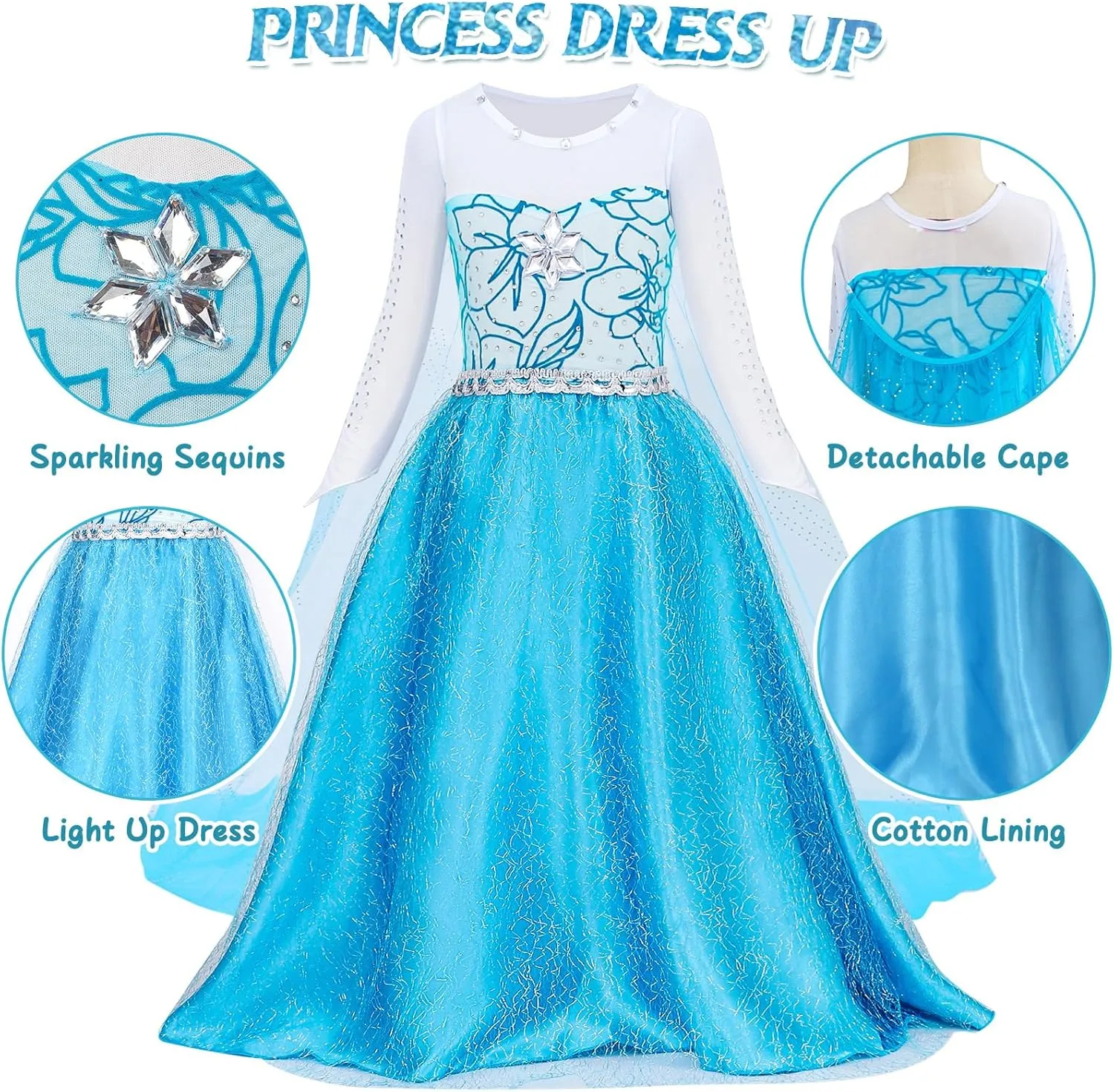 G.C Girls Light Up Princess Dress Costume Toddler Princess Dress Up with Cape Kids Wig Crown Toys Halloween Cosplay