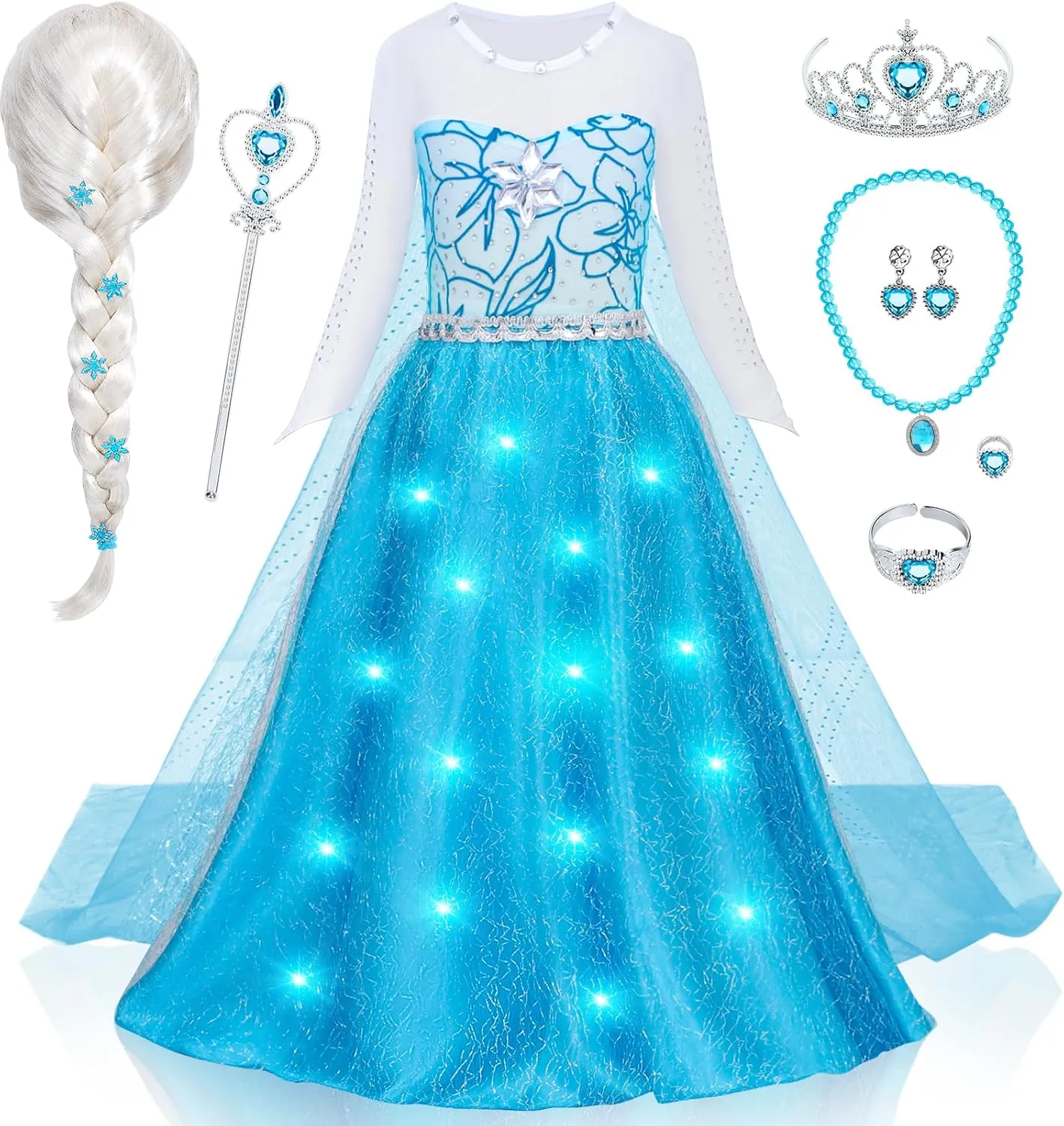 G.C Girls Light Up Princess Dress Costume Toddler Princess Dress Up with Cape Kids Wig Crown Toys Halloween Cosplay