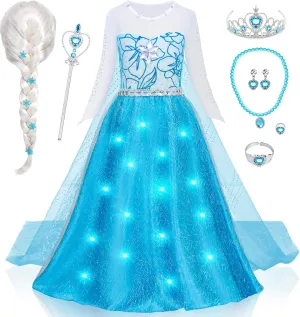 G.C Girls Light Up Princess Dress Costume Toddler Princess Dress Up with Cape Kids Wig Crown Toys Halloween Cosplay