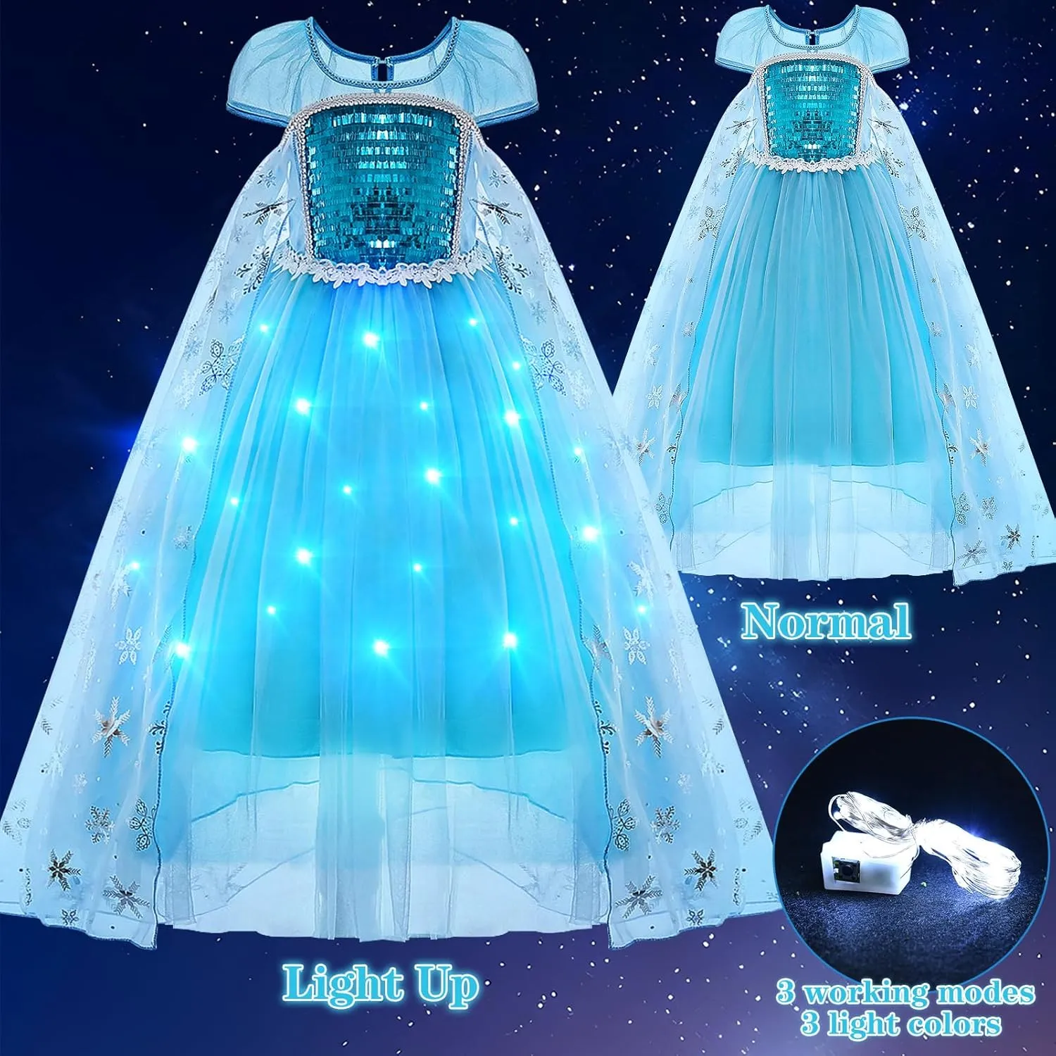 G.C Girls Light Up Princess Dress Costume with Cape Kids Wig Crown Toys Toddler Princess Dress Up Outfit Halloween Gifts