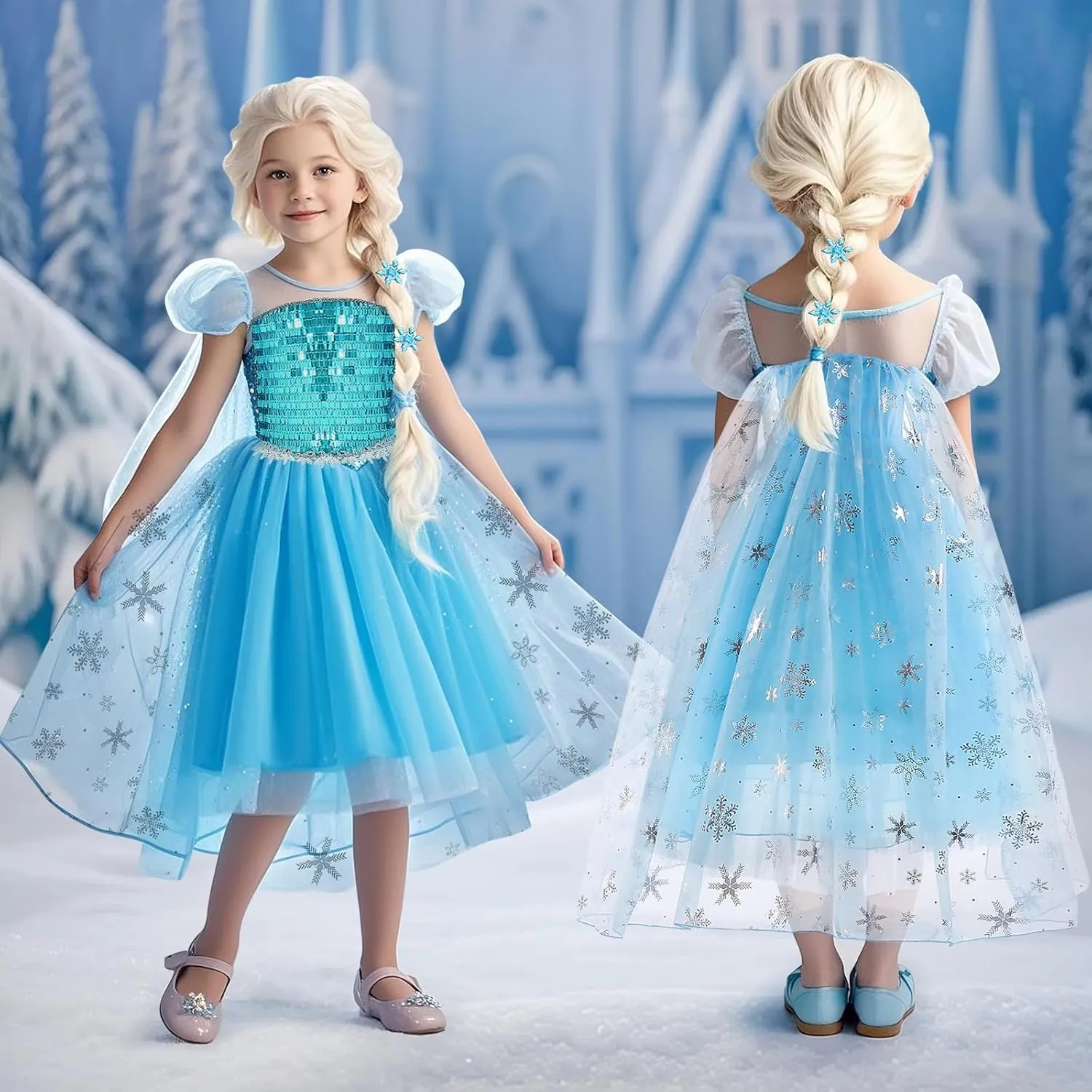 G.C Girls Light Up Princess Dress Costume with Cape Kids Wig Crown Toys Toddler Princess Dress Up Outfit Halloween Gifts