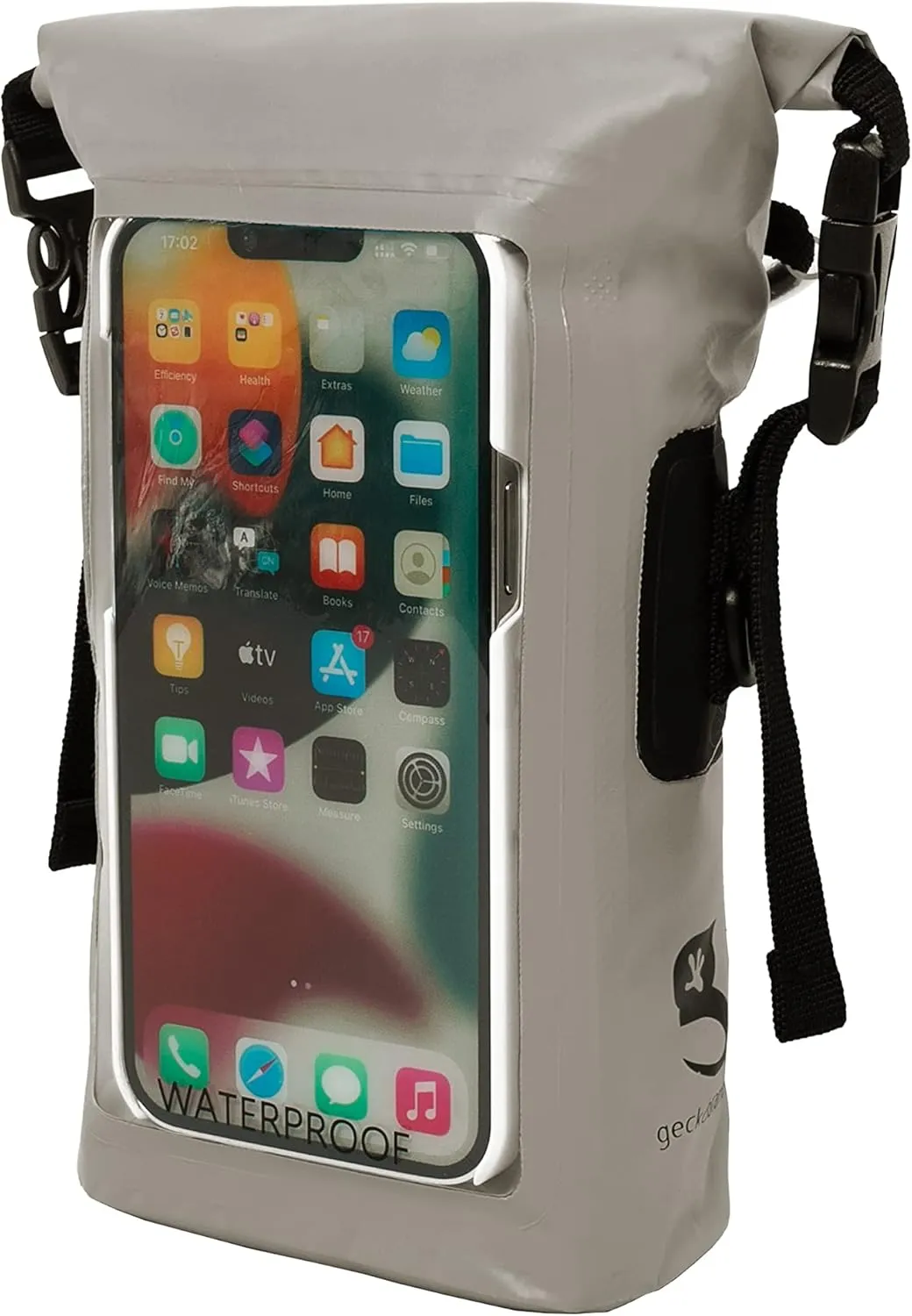 geckobrands Waterproof Phone Tote with 2L Dry Bag and Adjustable Strap – Protect Your Phone and Valuables While on The Go Grey