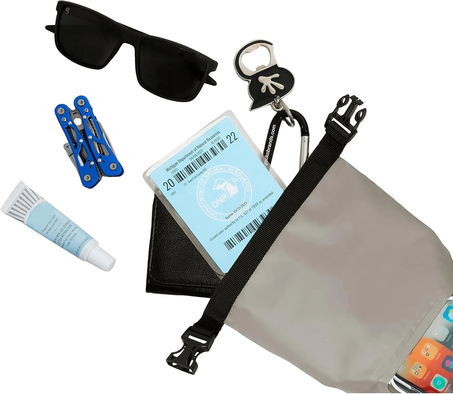 geckobrands Waterproof Phone Tote with 2L Dry Bag and Adjustable Strap – Protect Your Phone and Valuables While on The Go Grey