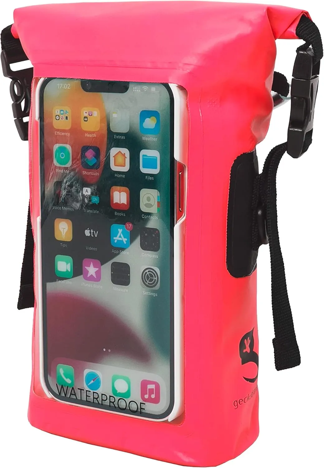 geckobrands Waterproof Phone Tote with 2L Dry Bag and Adjustable Strap – Protect Your Phone and Valuables While on The Go Neon Pink