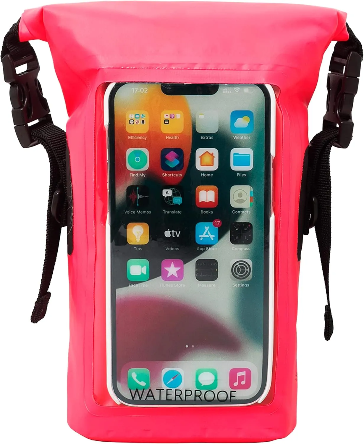 geckobrands Waterproof Phone Tote with 2L Dry Bag and Adjustable Strap – Protect Your Phone and Valuables While on The Go Neon Pink
