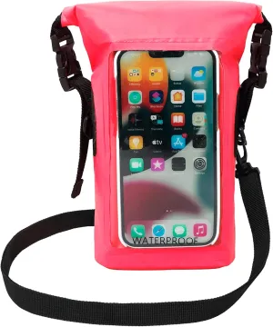 geckobrands Waterproof Phone Tote with 2L Dry Bag and Adjustable Strap – Protect Your Phone and Valuables While on The Go Neon Pink