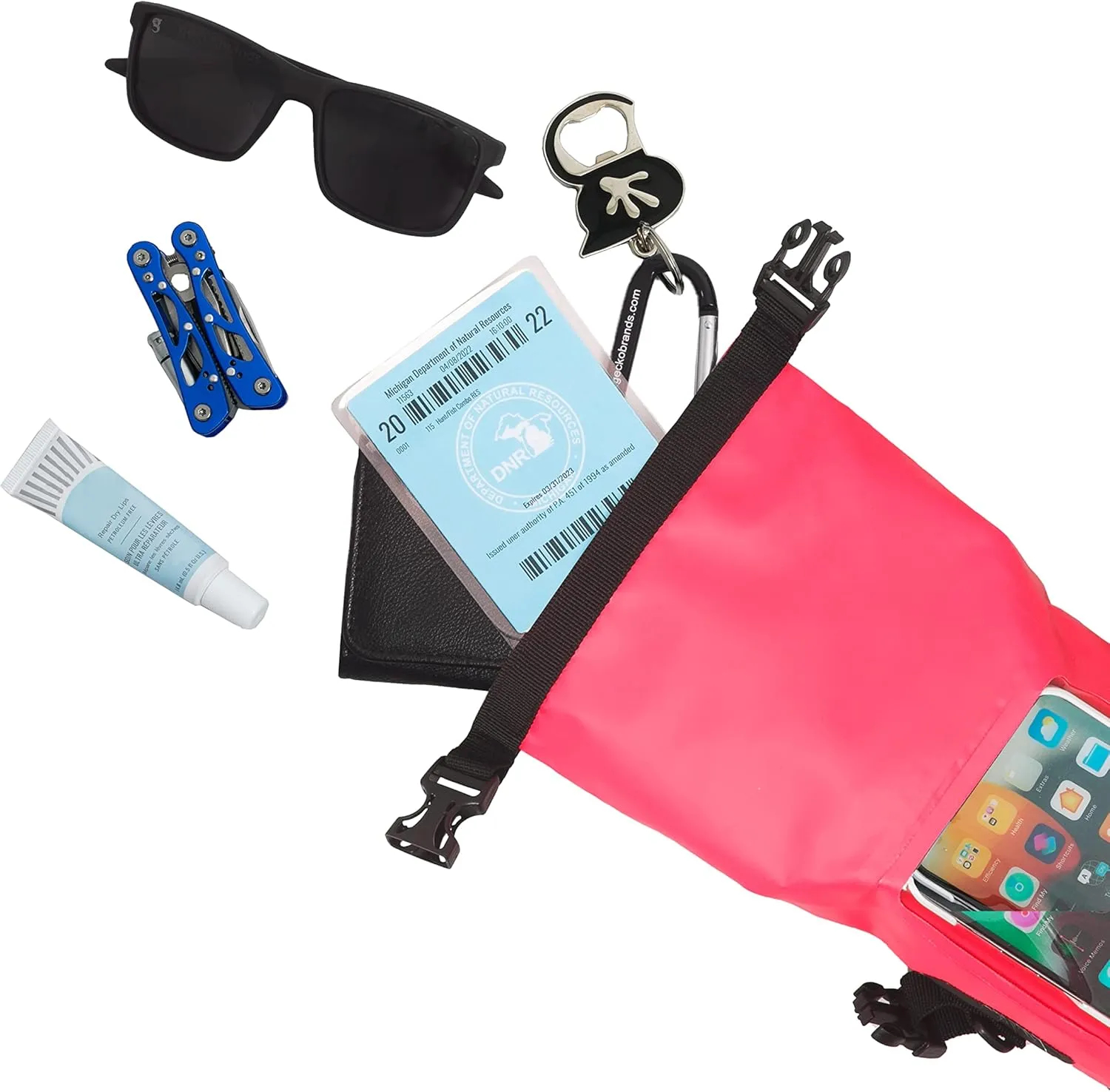 geckobrands Waterproof Phone Tote with 2L Dry Bag and Adjustable Strap – Protect Your Phone and Valuables While on The Go Neon Pink