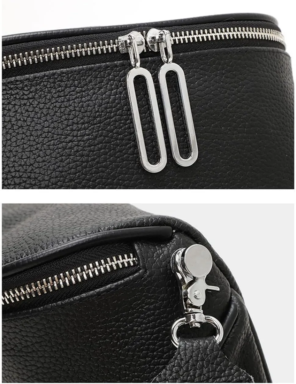 Genuine Leather Crossbody Fanny Packs for Women Fashion Belt Bag Chest Purses Casual Sling Waist Bag with Zipper Closure (Black)