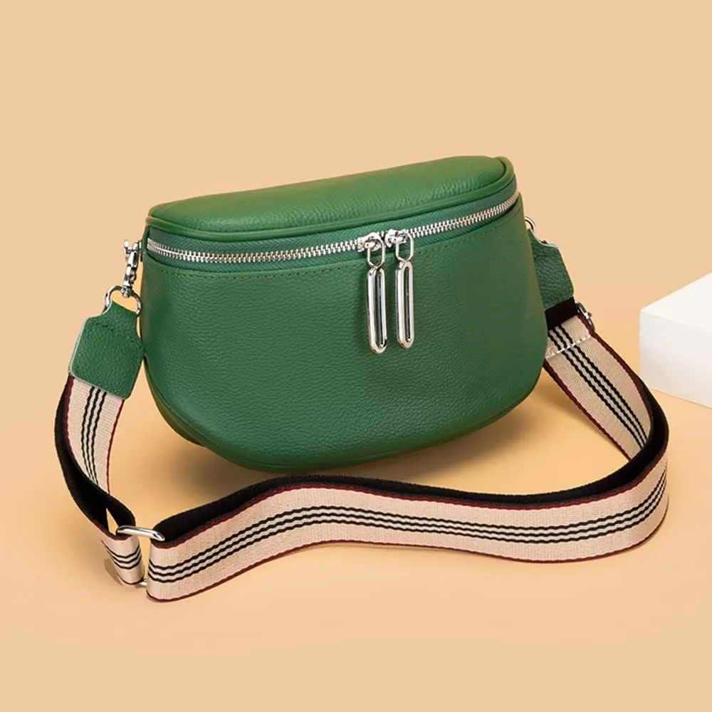 Genuine Leather Crossbody Fanny Packs for Women Fashion Belt Bag Chest Purses Casual Sling Waist Bag with Zipper Closure (Green)