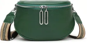 Genuine Leather Crossbody Fanny Packs for Women Fashion Belt Bag Chest Purses Casual Sling Waist Bag with Zipper Closure (Green)