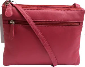 Genuine Leather Womens Purse Double Zipper Top Pockets Crossbody Shoulder Bag for Ladies