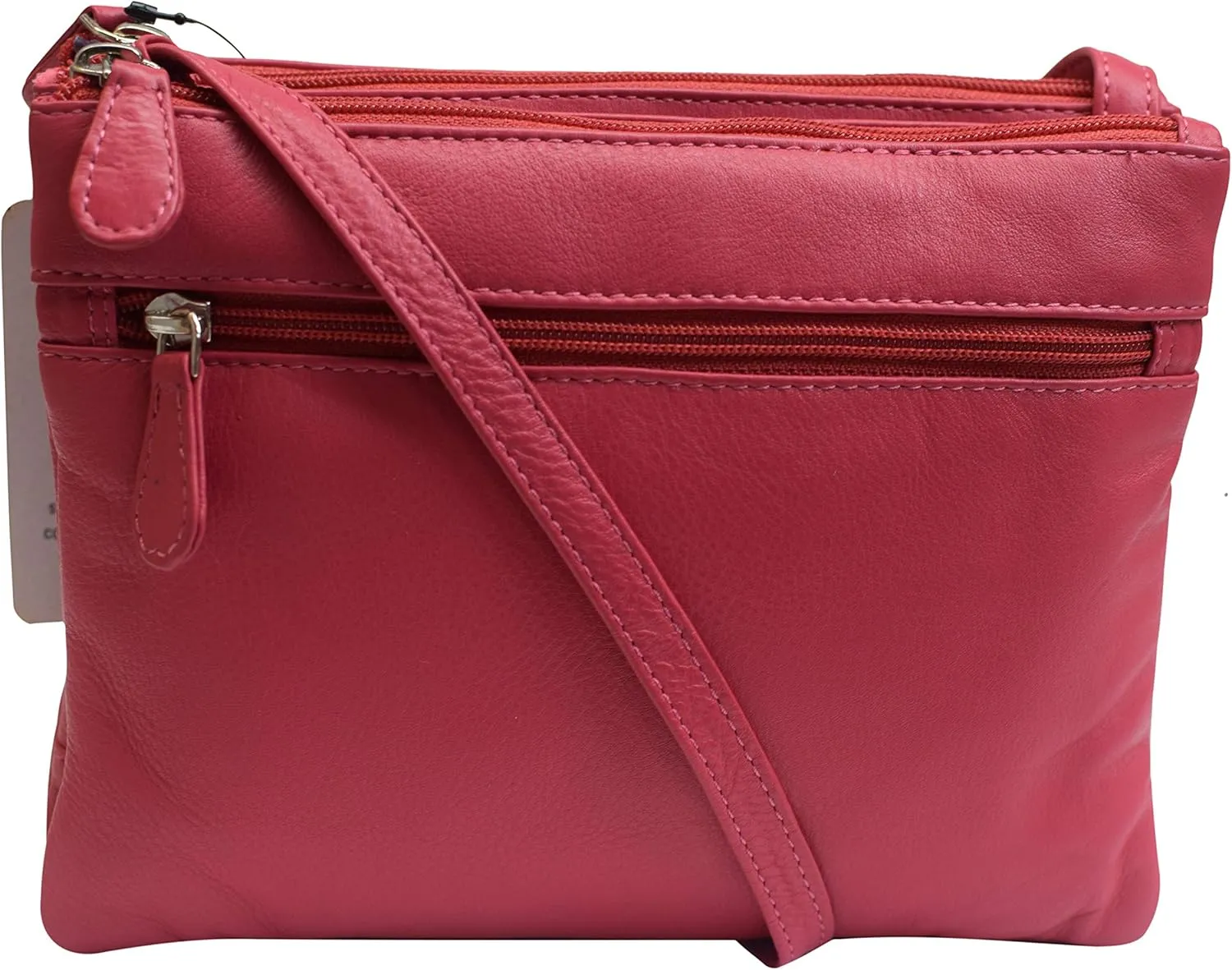 Genuine Leather Womens Purse Double Zipper Top Pockets Crossbody Shoulder Bag for Ladies