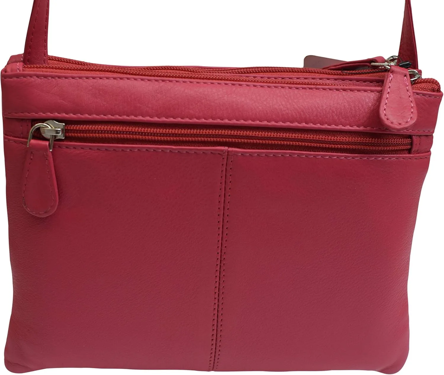 Genuine Leather Womens Purse Double Zipper Top Pockets Crossbody Shoulder Bag for Ladies