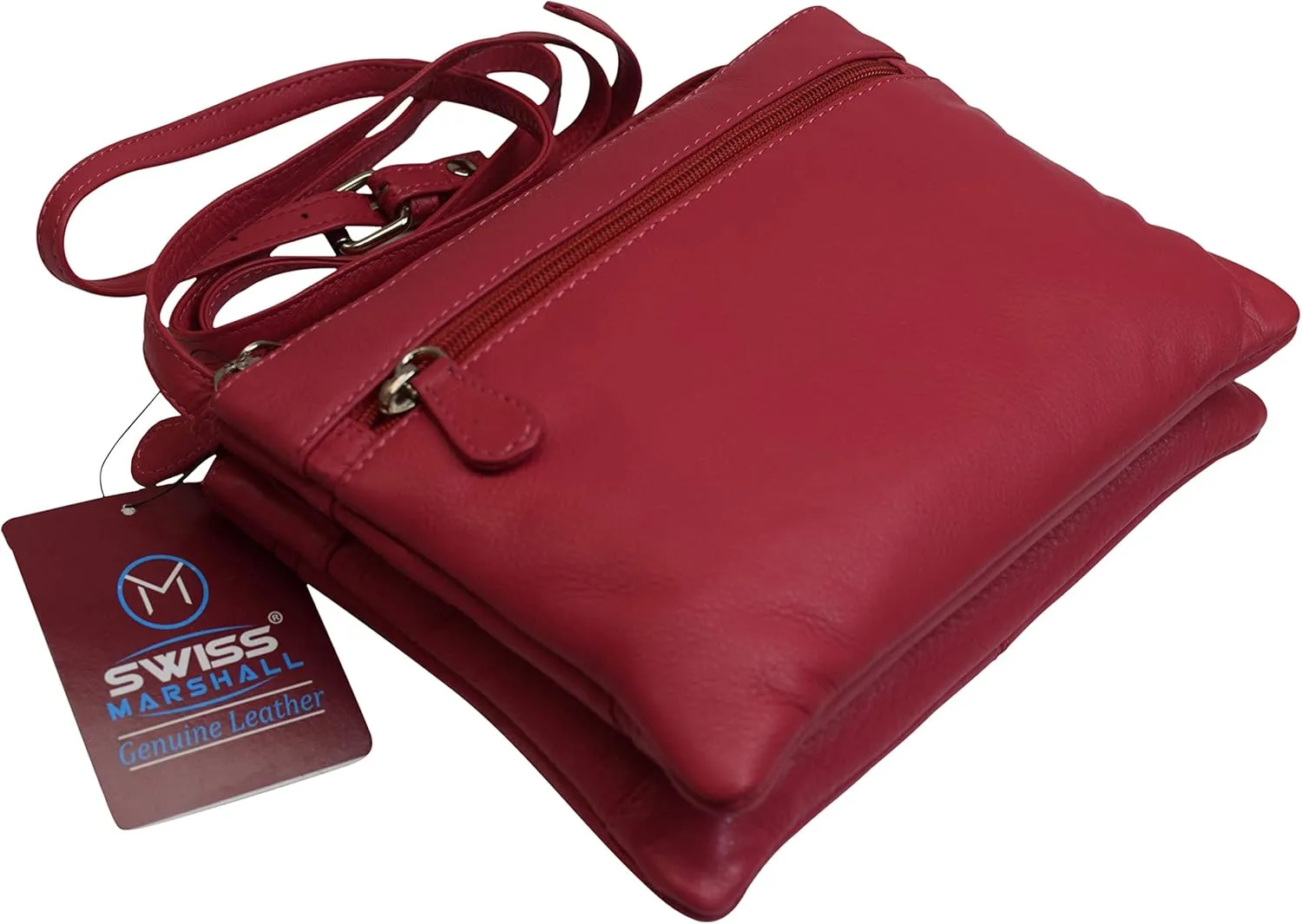 Genuine Leather Womens Purse Double Zipper Top Pockets Crossbody Shoulder Bag for Ladies