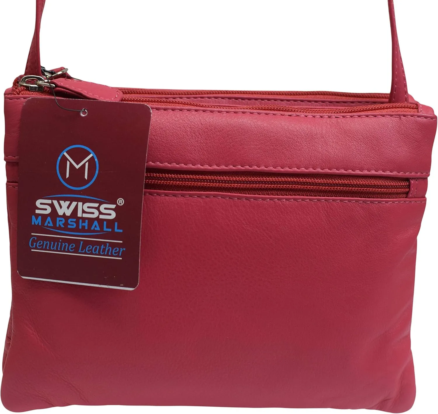 Genuine Leather Womens Purse Double Zipper Top Pockets Crossbody Shoulder Bag for Ladies